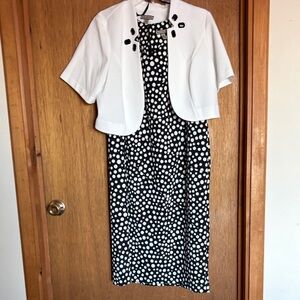 White Bolero Jacket with Black Polka Dot Dress by MAYA BROOKE